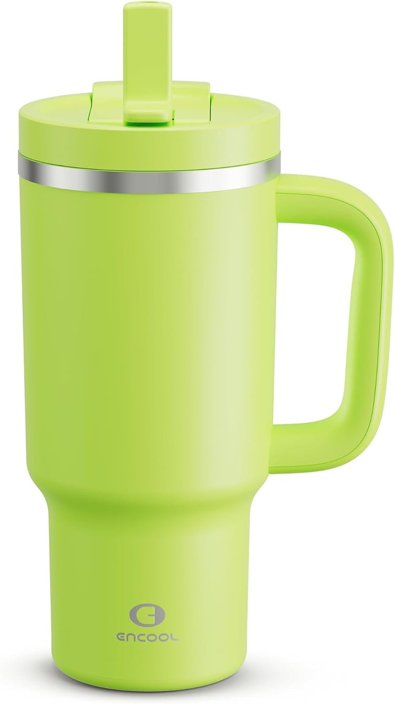 ENCOOL 32 oz Tumbler with Handle and Straw: Stainless Steel Insulated Tumbler Keeps Cold for 24 Hours, Leakproof Travel Cup Fits in Cup Holder and BPA-Free,Sharp Green - Image 1